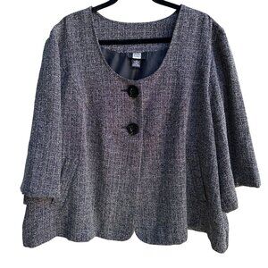 Studio 1940 Womens Plus Size Gray Scoop Neck Two Button Tweed Blazer Jacket 26W